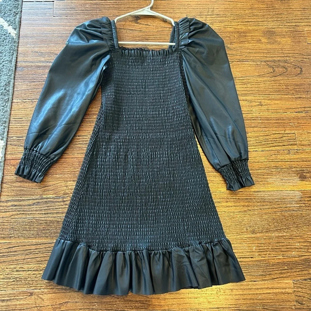 7 For All Mankind Faux Leather Smocked Mini Dress